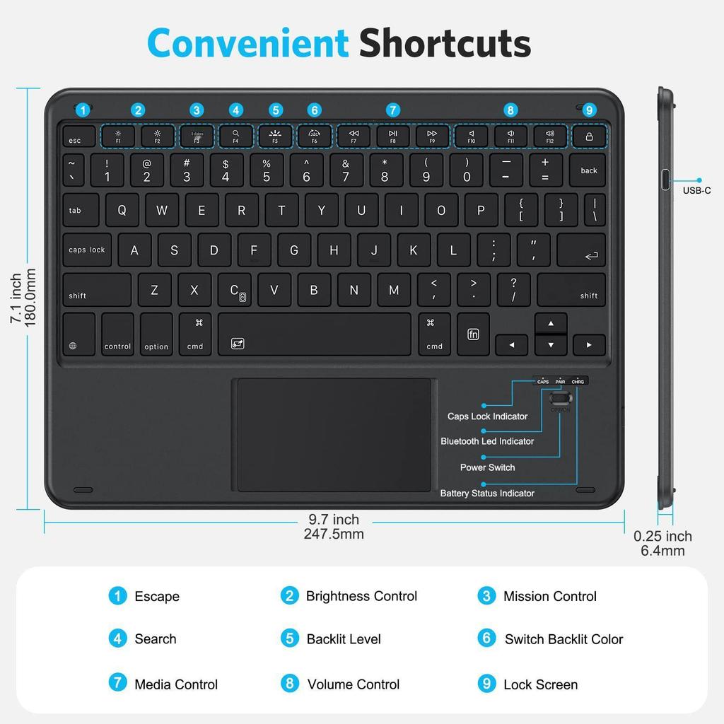Silent Seven-Color Backlit Bluetooth Keyboard for Apple & Huawei Tablets, Connects to Mobile Phones