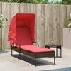 Brown Sun Lounger with Sun Canopy Poly Rattan