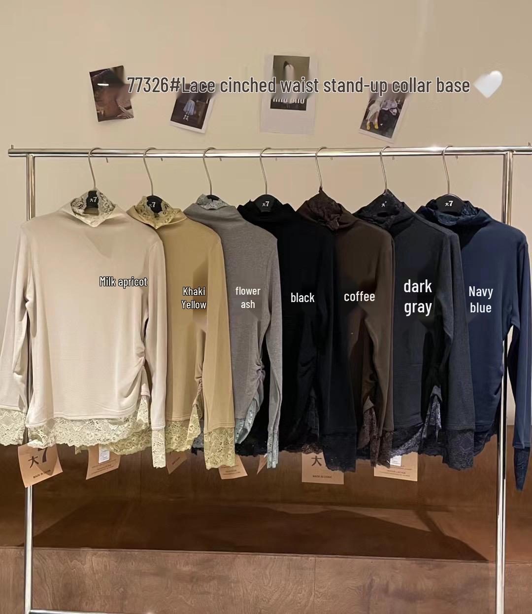 

Футболка большого размера в корейском стиле с плиссировкой, кружевной вставкой и приталенным силуэтом для женщин, размер 7, зимняя коллекция Cream Apricot