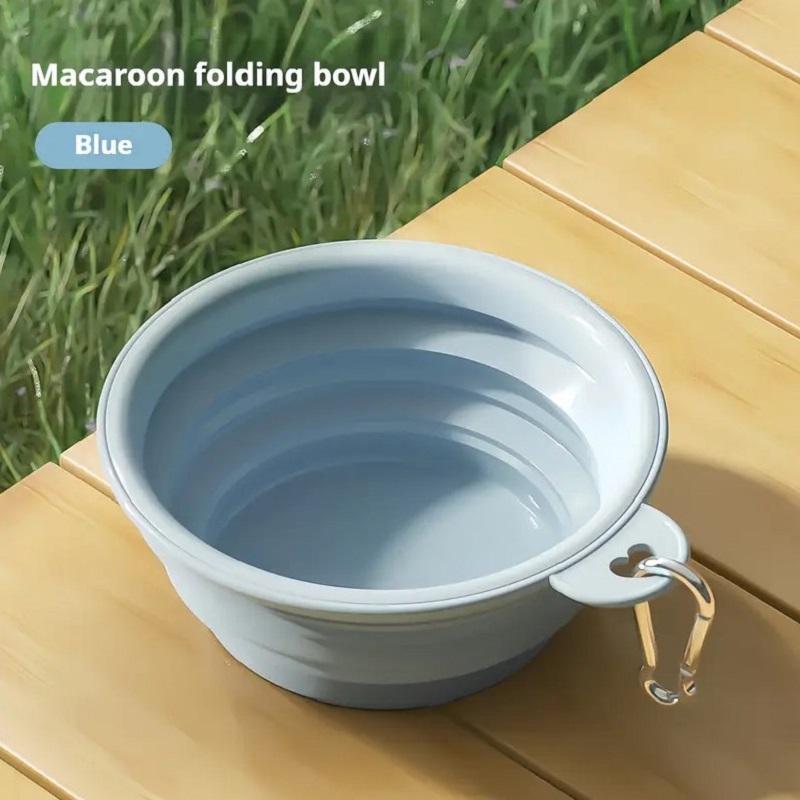 

2026 Silicone Dog Food Water Bowl Collapsible 2 In 1 Pet Dispenser Outdoor Travel Dog Cat With Carabiner Bottle Food Water Container 350ML синий