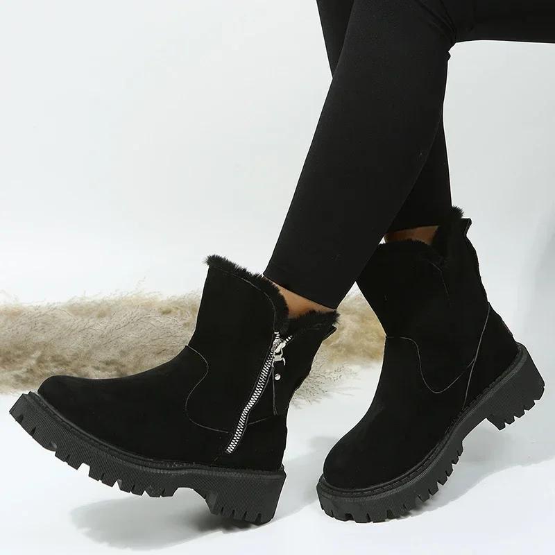 Thick plush snow boots for women, anti slip winter boots for women, warm cotton padded shoes, platform ankle boots, 2025
