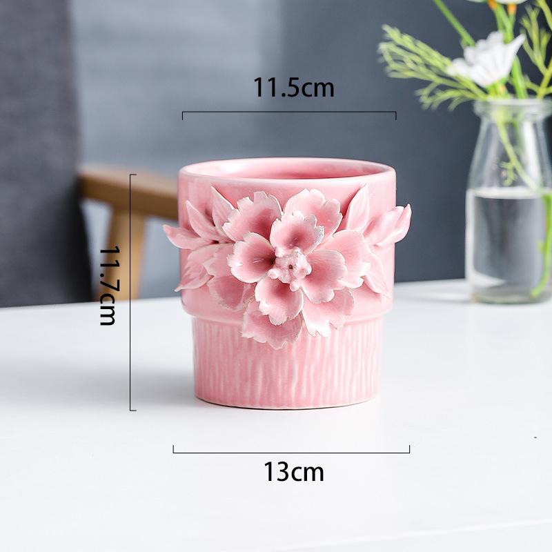 

Relief Flower Pink Ceramic Vase Lovely Pink Plant Pots Table Decoration Flower Arrangement Floral Vases Room Aesthetic Decor