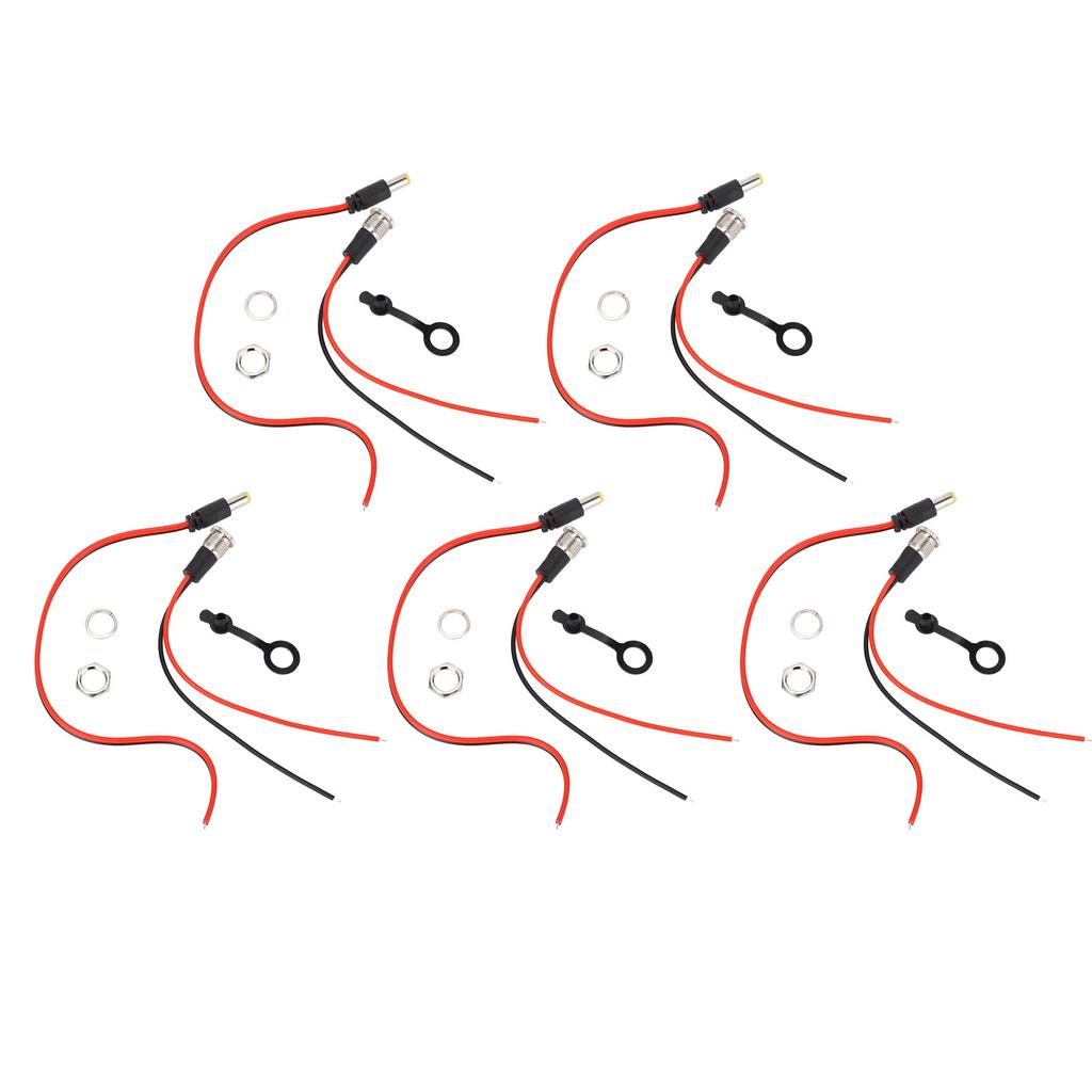 5 Sets 5.5x2.1mm 10A Power Jack Cord Socket Threaded Female Mount Connector Wire Adapter with Waterp