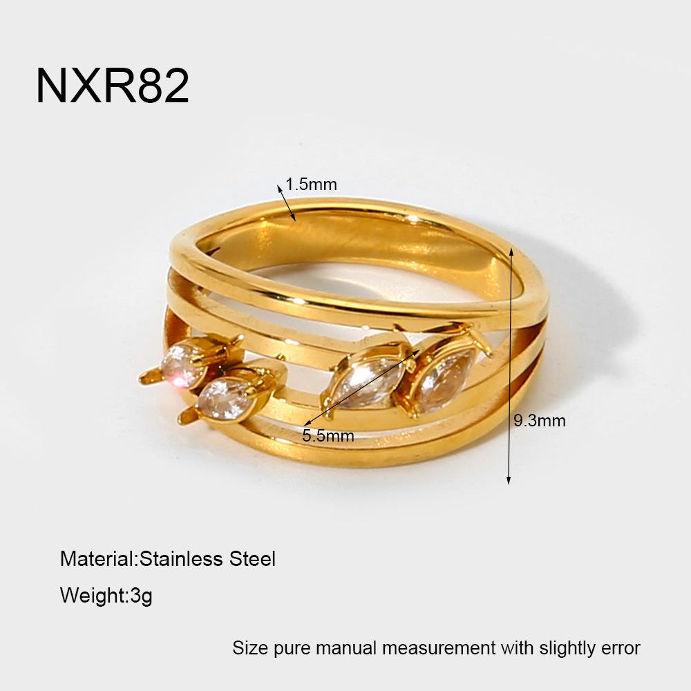 Hot Sale Light Luxury Geometric Horse Eye Zircon Multi-layer Stacked Ring Plated 18K Gold Stainless Steel Exquisite Ring Women