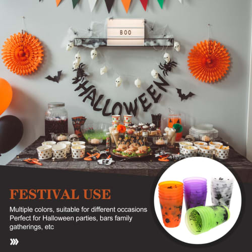 Lurrose Halloween Theme Plastic Cups, 20-Pack, Reusable Party Drinking Cups, Available In Various Colors, Durable and Stable Construction