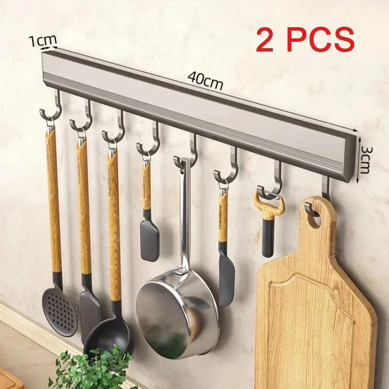 Kitchen Utensils Storage Row Hook Holder Wall Mounted Drill-free Hooks Rack for Bathroom Robe Towel Coat Hanging Home Use