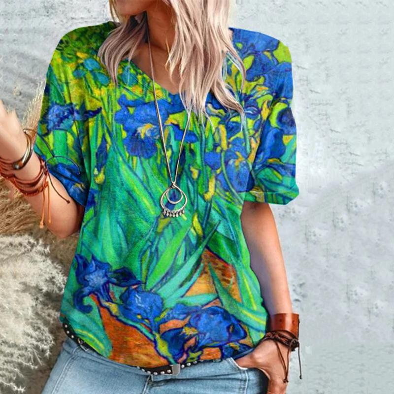 Women's Versatile Short Sleeve Fashion V-Neck Animal Print T-Shirt Casual T-Shirts Women’s