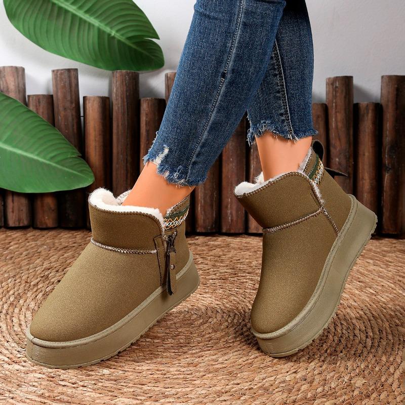 Fashion Platform Snow Boots Women's Winter New Round Toe Suede Embroidered Cover Feet Plus Wool Thickened Warm Cotton Boots
