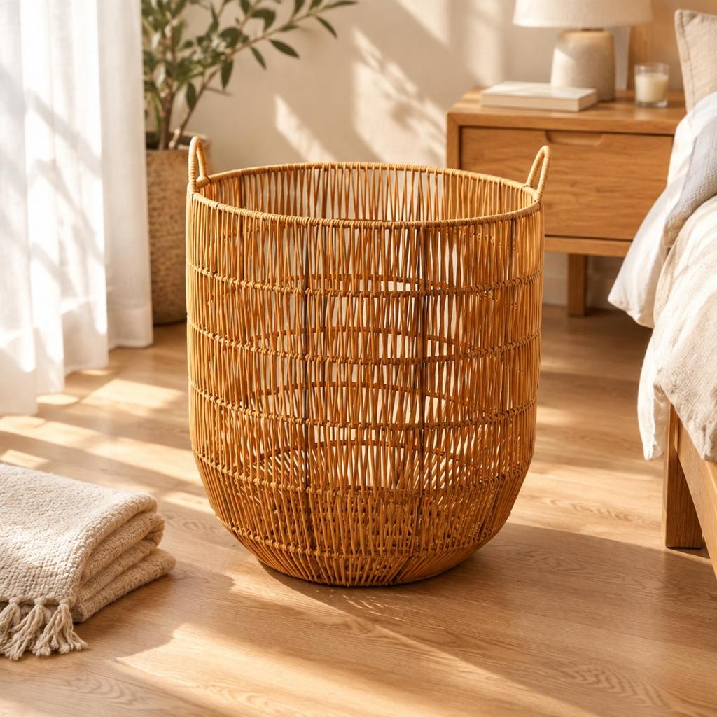 OpenLidless Laundry Basket Brown Woven Hamper with Carry Handles Sturdy for