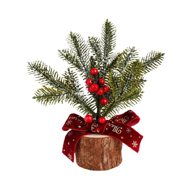 Wood Base Christmas Tree with Faux Branch Detail for Desk, Shelf, Counter, Entry Table, and Shop Front Display