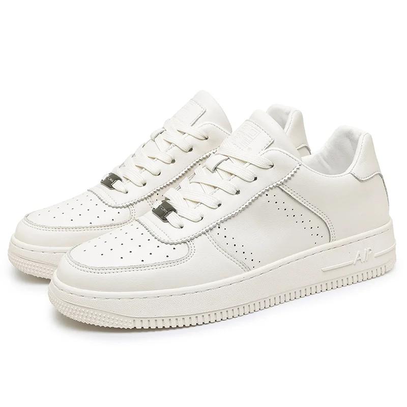 

Новая мужская кожаная белая спортивная обувь, дышащая и удобная повседневная обувь, мужская модная обувь для ходьбы на открытом воздухе размер 39-44 44 белый