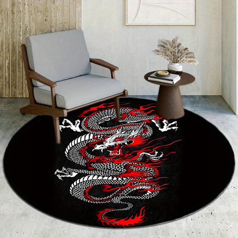 Red Dragon Round Rug Nonslip Area Rug Office Chair Mat Carpet For Living Room Bedroom Home Decor