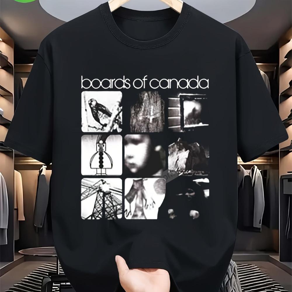 Black T-Shirt Boards of Canada Band Photo Collage Print Unisex Casual Streetwear for Men Women