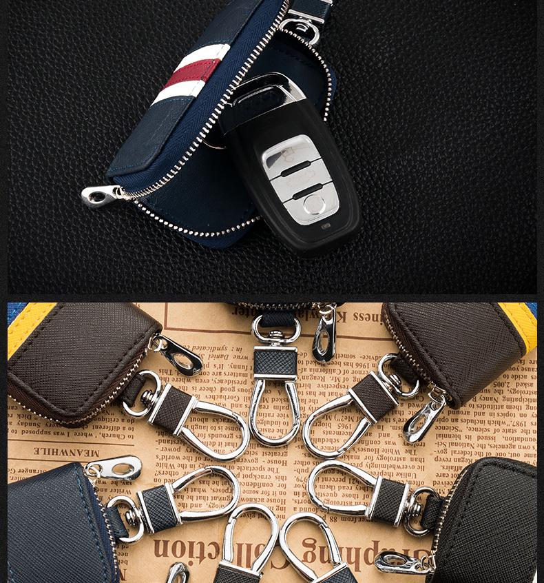 Men's Waist-Hanging Car Key Pouch with Stripe Zipper and Buckle