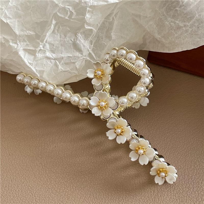 Hibiscus Camellia Flower Hairpin Large Size Grab Clip Female Summer Shark Clip Headdress Pearl Hairpin