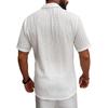 Men Hollow Knit Textured Cuban Collar Button Down Short Sleeve Casual Beach Vacation Shirt