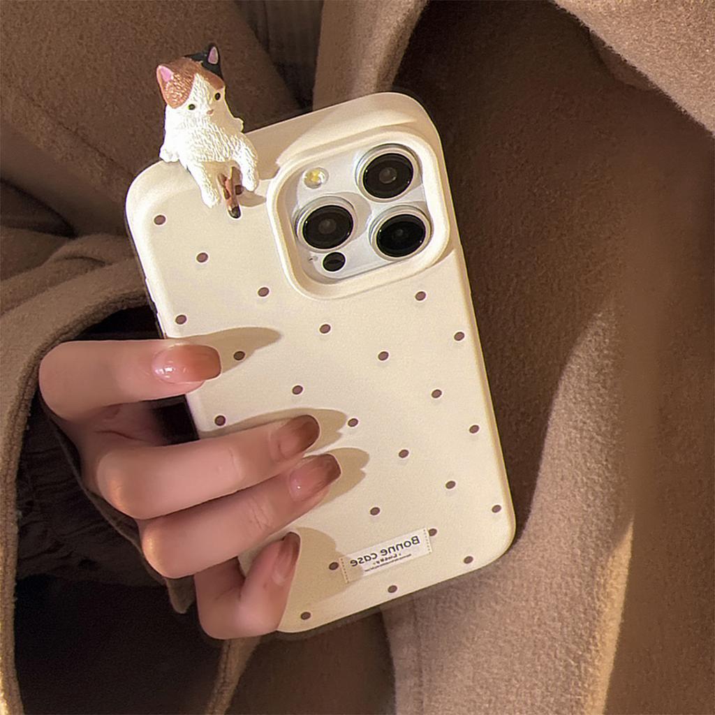 Cute Three Dimensional Tummy Cat Suitable for Iphone17 Phone Case  Apple 15promax Simple Polka Dot 13 Soft 16