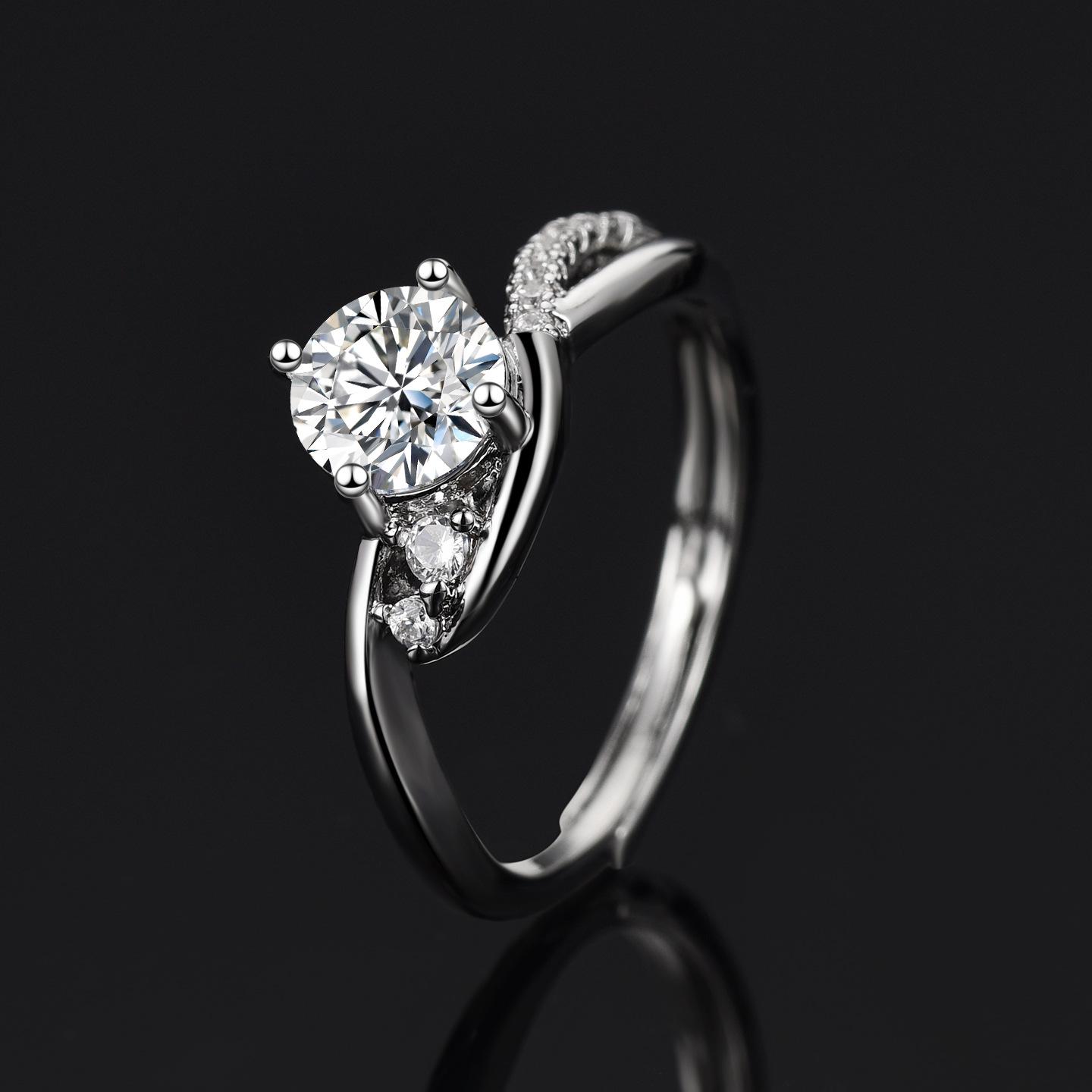 

WishKJ Six-Claw Women s Engagement Ring - 1 Carat Simulated Diamond, Eight Hearts and Arrows Cut Adjustable