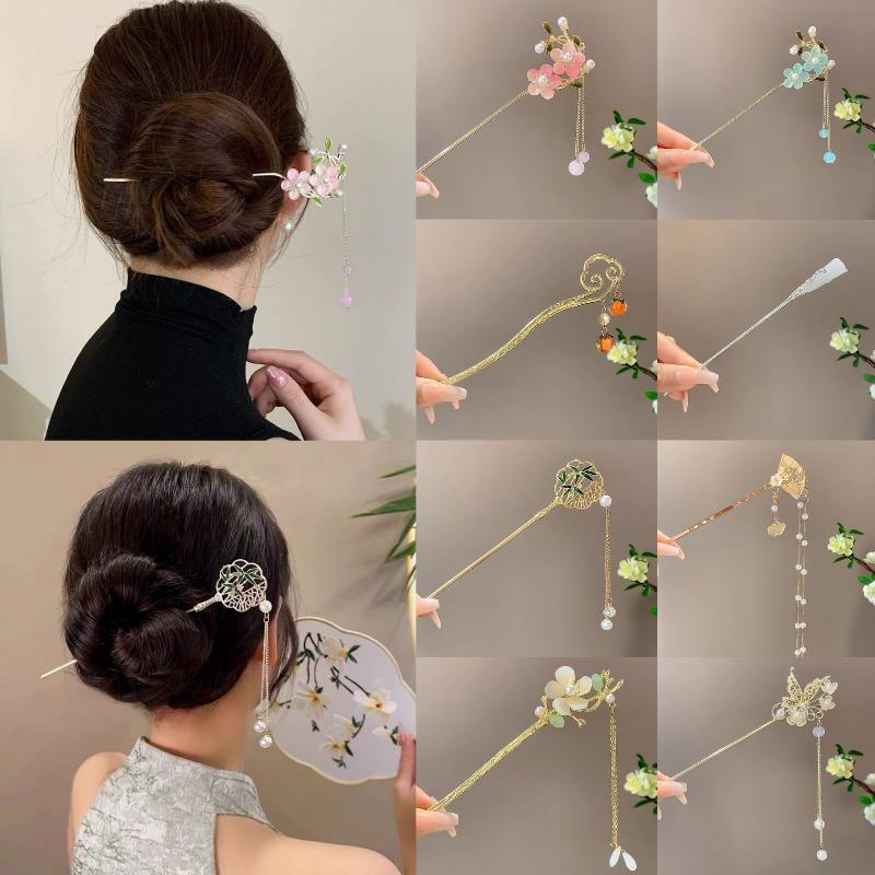 Retro Chinese Style Tassel Hair Clip For Women Hair Stick Pins Flower Handmade Hairpins Charm Jewelry Accessories Hair Ornaments
