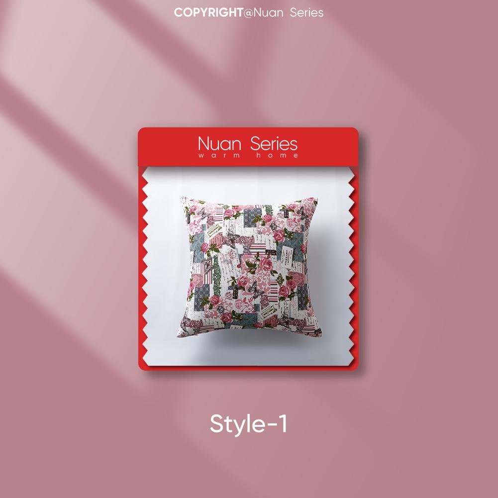 1PC Nuan Series Retro Romantic Printed Pillowcase Cotton Linen Comfortable Pink Pillowcase for Sofa Bed Living Room Bedroom Home Decor