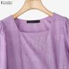 ZANZEA Women Casual Square Collar Summer 3/4 Sleeve Patchwork Blouse