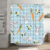 Cute Rabbit Carrot Shower Curtain Set For Bathroom Decor Blue Plaid Fabric Print