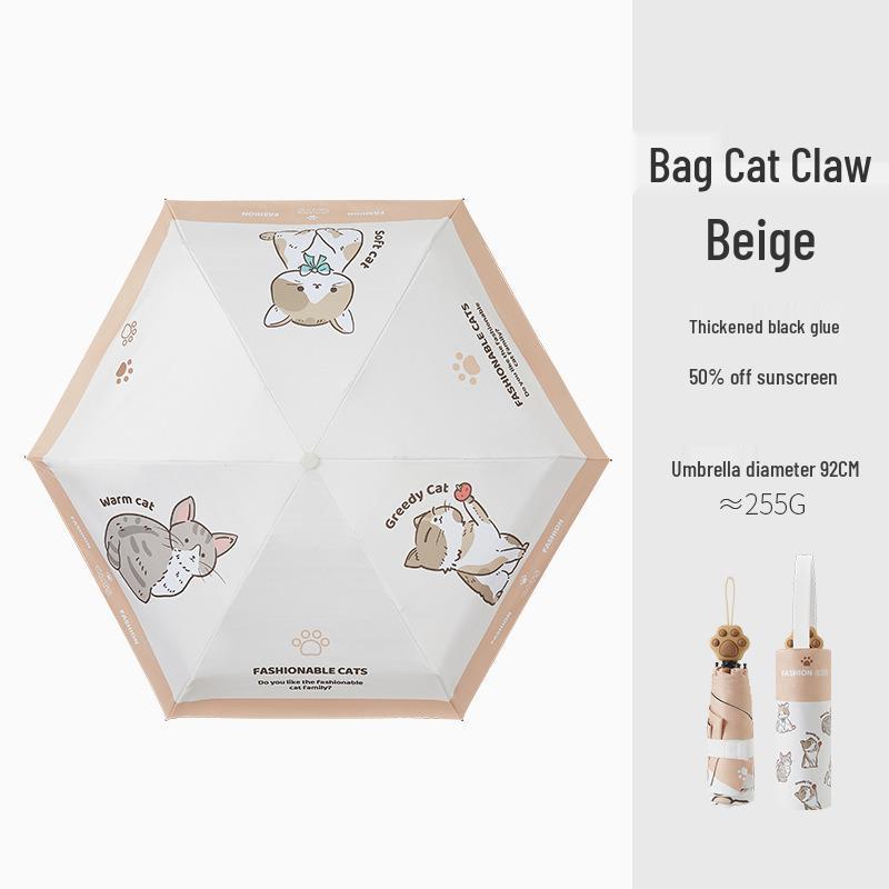 Cartoon Cat Paw Handle Mini Folding Umbrella - UV Protection, Sunshade & Rain Umbrella
