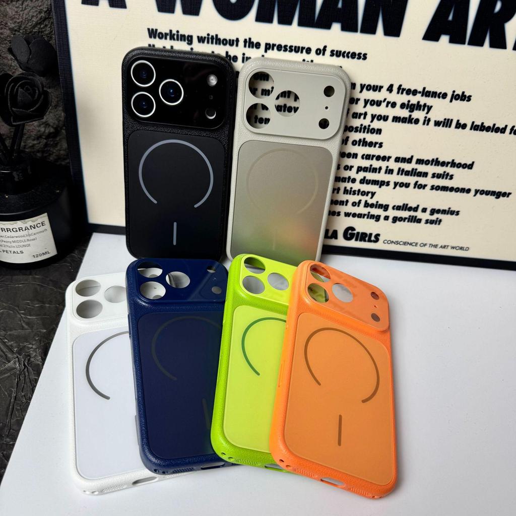 Leather Grain Frosted Glass Magnetic Phone Case for Apple Pro Max 17 with Drop Protection