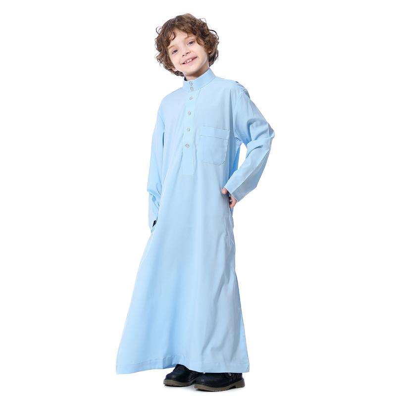 Muslim Kids Boys Saudská Arabská Thobe Robe Top Kalhoty Kaftan Arab islámské oblečení