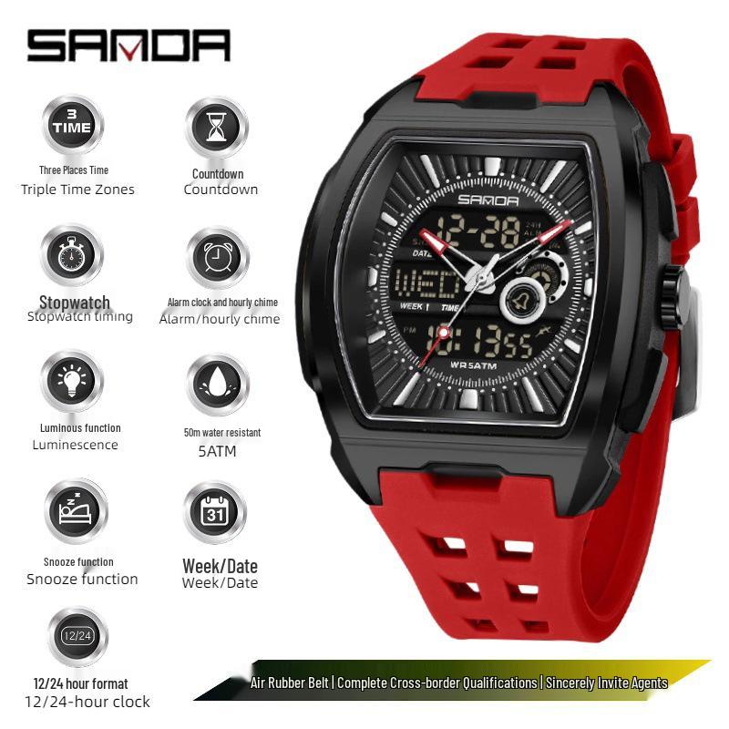 SANDA Trendy Student Men's Dual Display Electronic Watch with Snooze Alarm