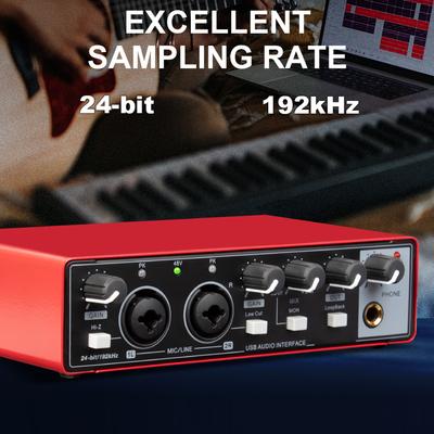 MD22 Opname Geluidskaart 48V Fantoomvoeding 24-bit/192 KHZ USB Audio Interface met Loopback Monitor voor Gitaar Opname