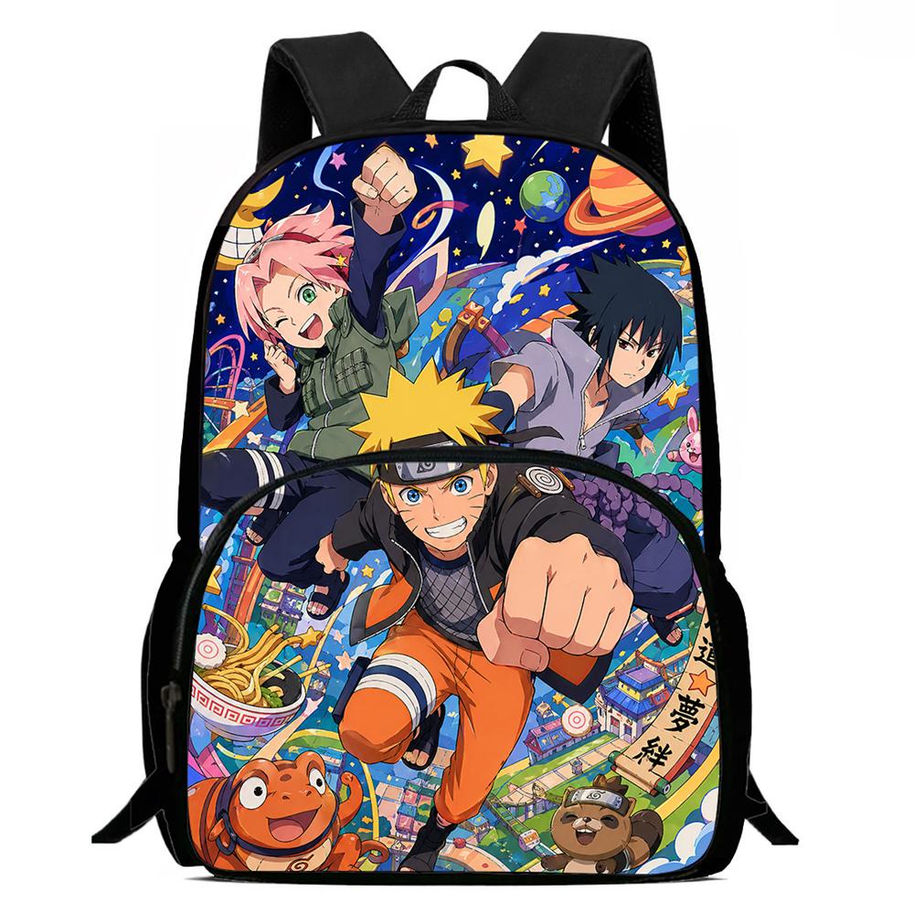 Cartoon NARUTO Pattern Lightweight Backpack With Front Pocket Adjustable Shoulder Strap Unisex Suitable For Children Age 6-10