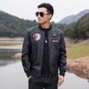 Men's Pu Leather Jacket Baseball Collar Embroidered Motorcycle Jacket Spring and Autumn Men's Casual Trendy Leather Jacket