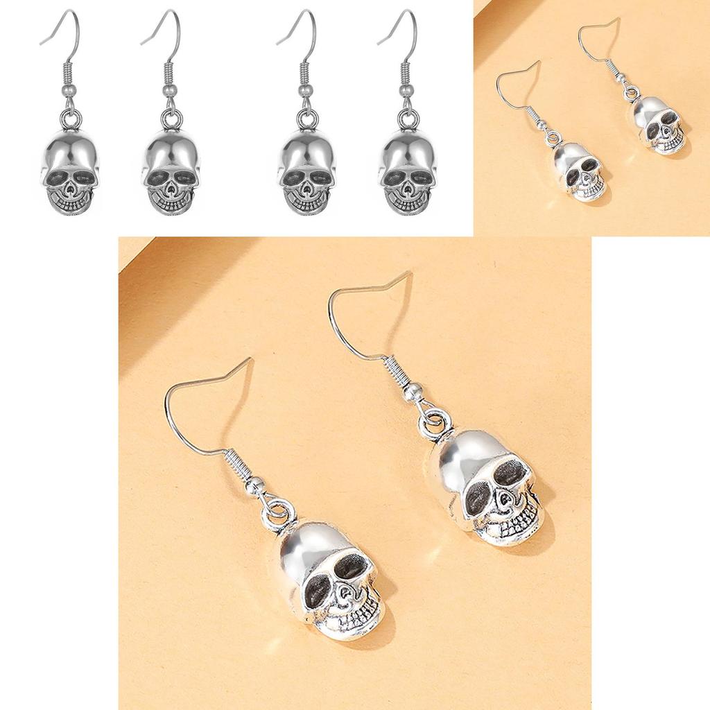 Trendy Fashion Statement Skull Head Pendant Earrings For Women Geometric Design