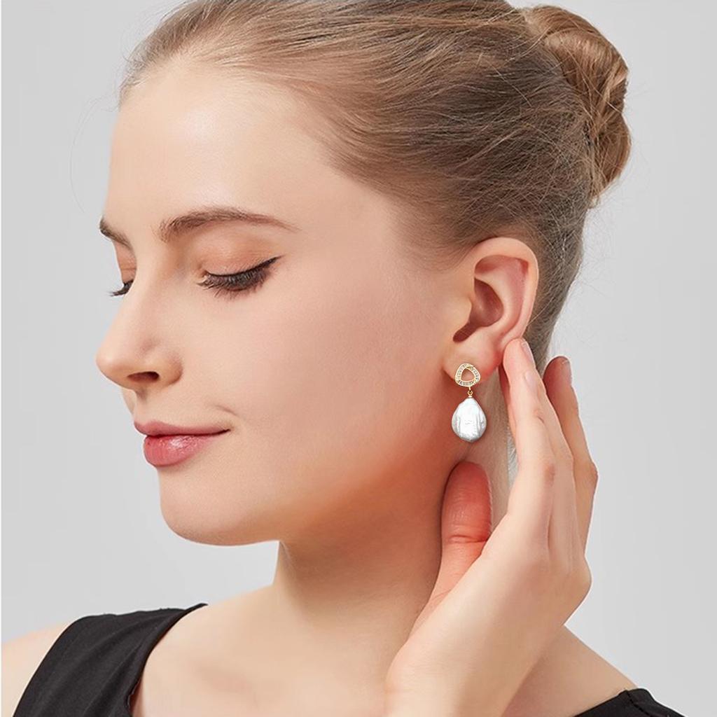 Real Natural Baroque Pearl Earrings For Women,925 Sterling Silver Freshwater Pearl Drop Earrings Wife Anniversary Gift White
