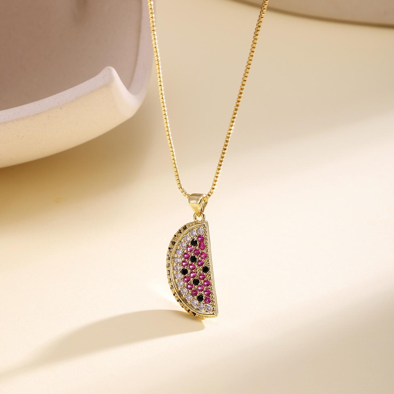 

Nidin New Style Watermelon/Apple Shape Pave Shiny Zircon Fruit Pendant Necklace For Women Christmas Delicate Jewelry Gifts