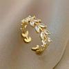 1pc Elegant Simple Wheat Design Copper Ring with Synthetic Zirconia – Fashionable Open Cuff Ring for Women