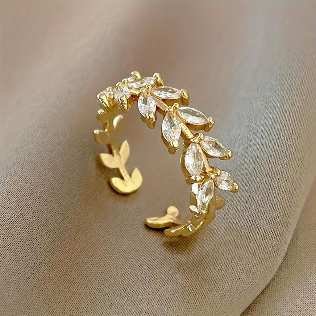1pc Elegant Simple Wheat Design Copper Ring with Synthetic Zirconia – Fashionable Open Cuff Ring for Women