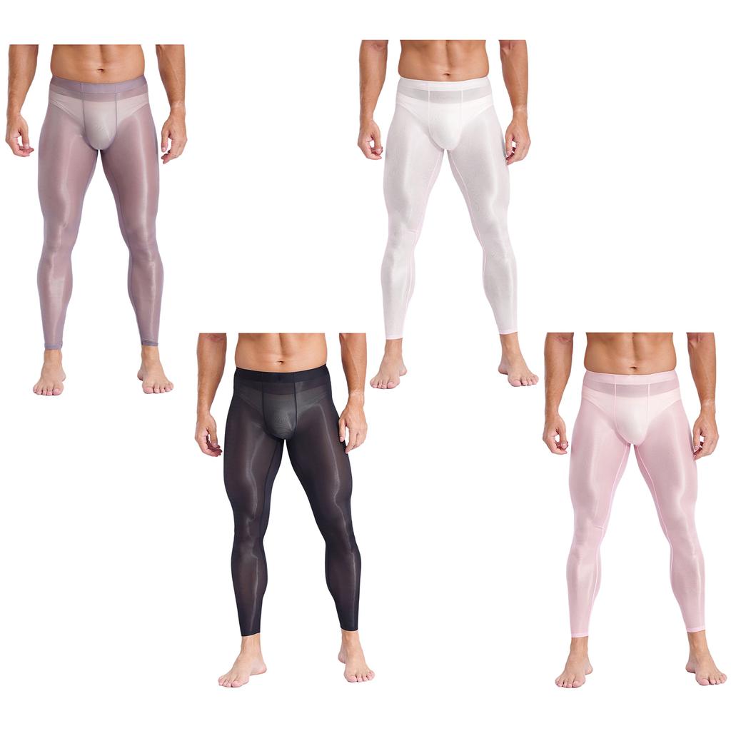 Ultra-dünne Beulen-Taschen-Leggings für Herren, eisig-seidig, dehnbar, durchsichtig, Tights, elastischer Bund für Workout, Sport, Fitnessstudio