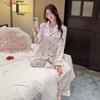 Spring and Autumn New Ice Silk Pajamas Women's High-end Cardigan Printed Sweet Lapel Light Luxury Internet Celebrity Loungewear Suit