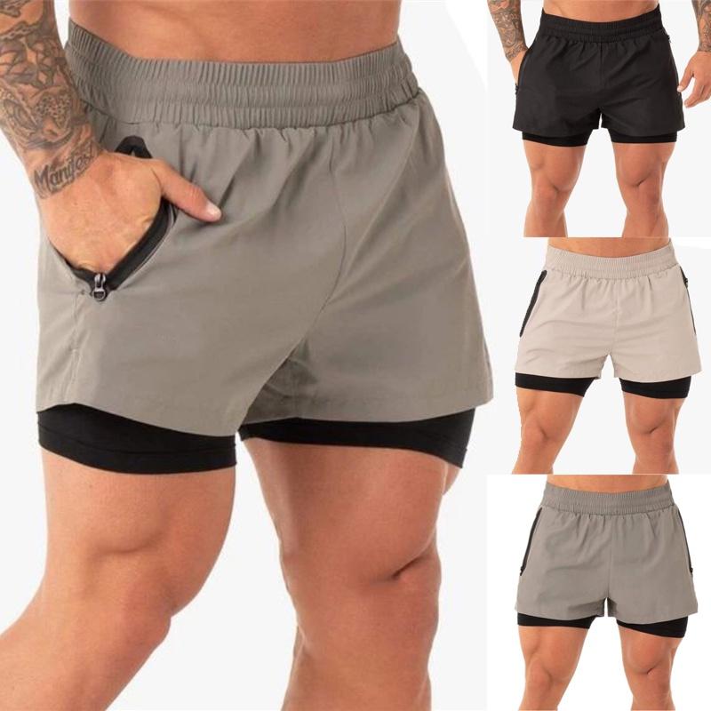 Men's Gym Sports Training Shorts With Breathable Mesh And Zippered Pockets