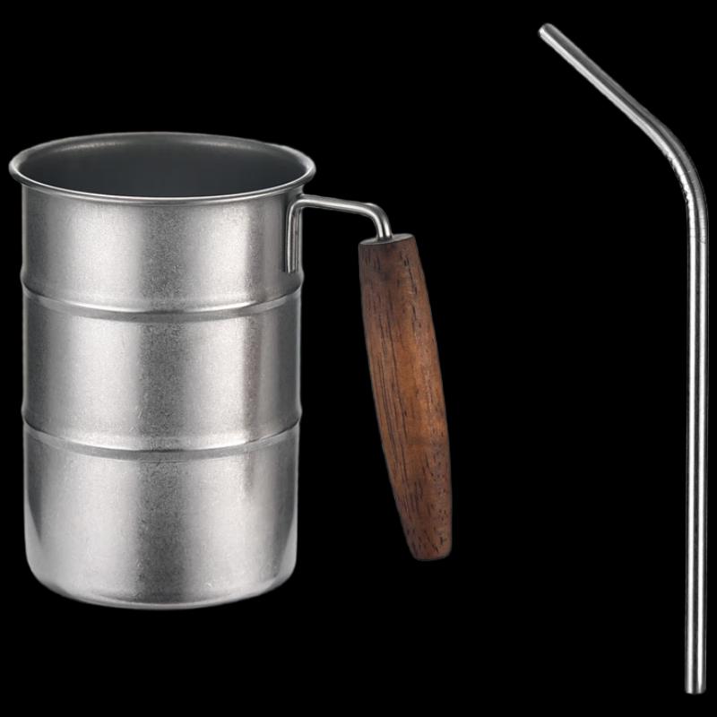 Vintage Camping Coffee Mug with Wooden Handle