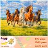 500/1000pcs Handcrafted Puzzle | Portable, Scratch Resistant Cardboard Puzzle Featuring Running Horses, Grassland, And Blue Sky With White Clouds | Id