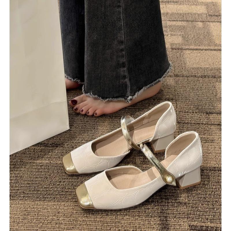 Mary Jane Shoes Women'S Skirt Coarse Heel High Heel Sandals French Fairy Gentle Single Shoes