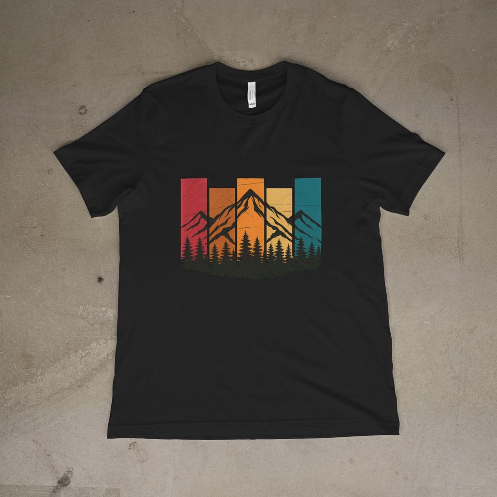 Vintage Mountain Range T-Shirt Sunset Forest Graphic Unisex Tee