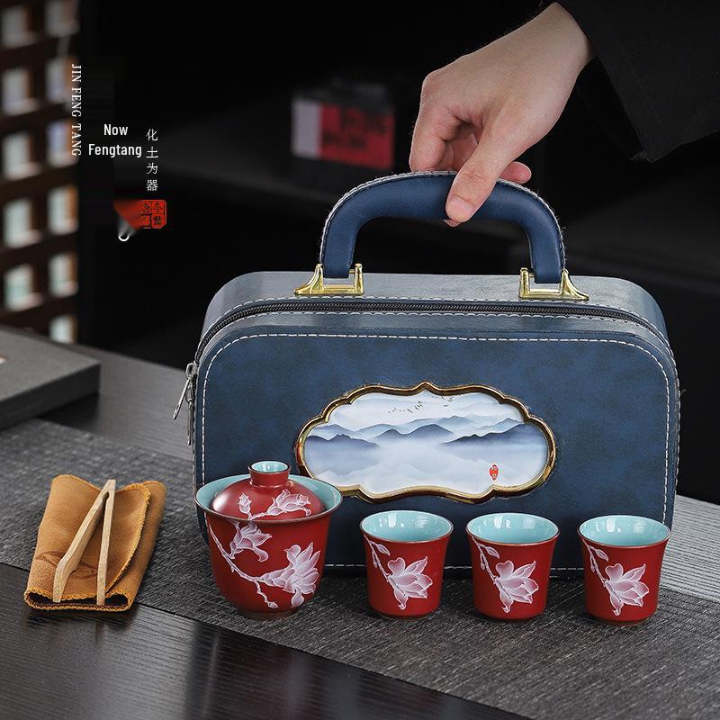 Portable Ceramic Kung Fu Travel Tea Set: One Pot, Three Cups
