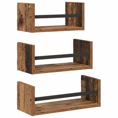 Wall Shelf Set with Shelf 3 Pcs Reclaimed Wood Look 40 X 16 X 14 Cm Wood Based Material