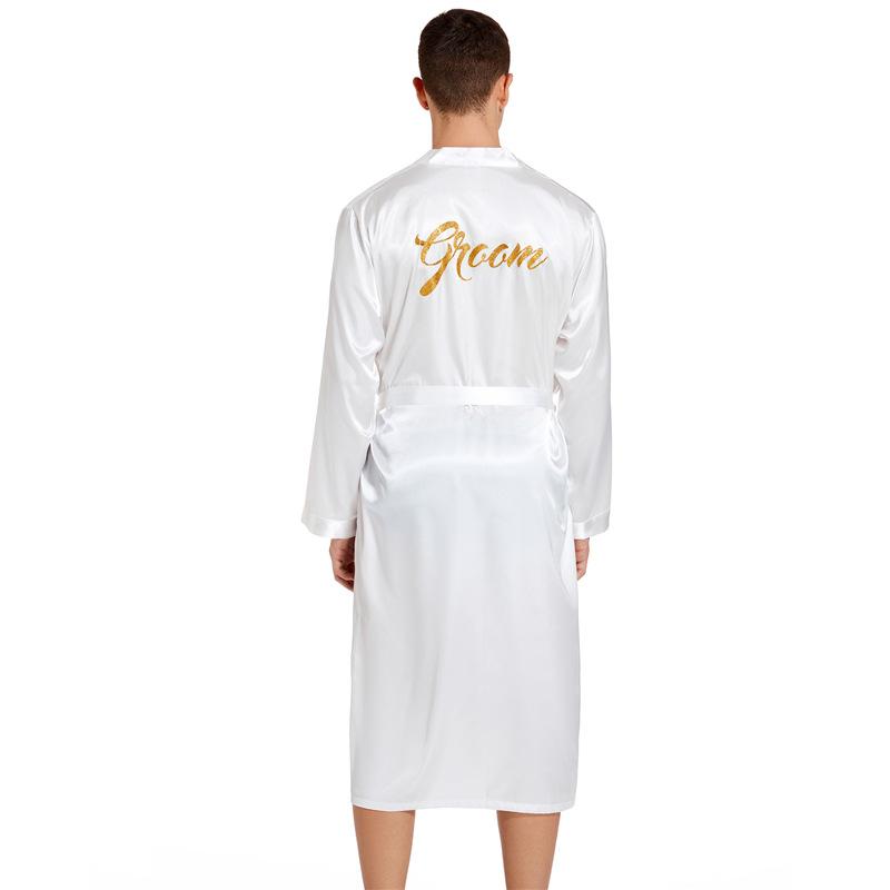 Men's Back Groom Groom Wedding Morning Robe Spring and Autumn Long Cardigan Home Nightgown Simulation Silk Can Be Worn Outside