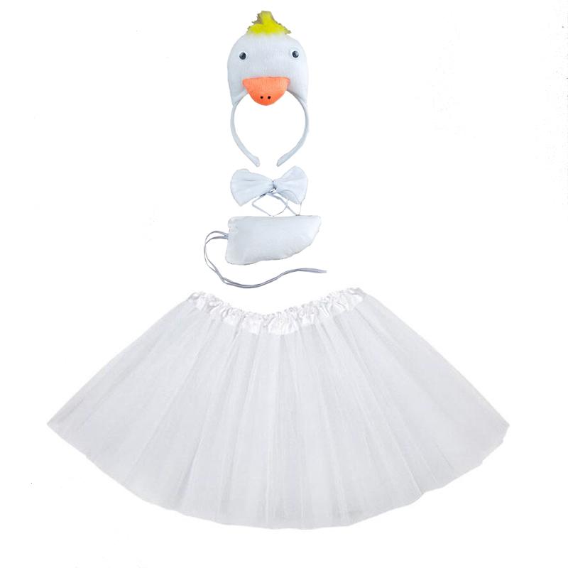 Accessoires de Fête Coq Poulet Canard Oie Bandeau Cosplay Jupe Tutu Queue Gants Ensemble Cadeau d'Anniversaire Halloween Déguisement One Size white