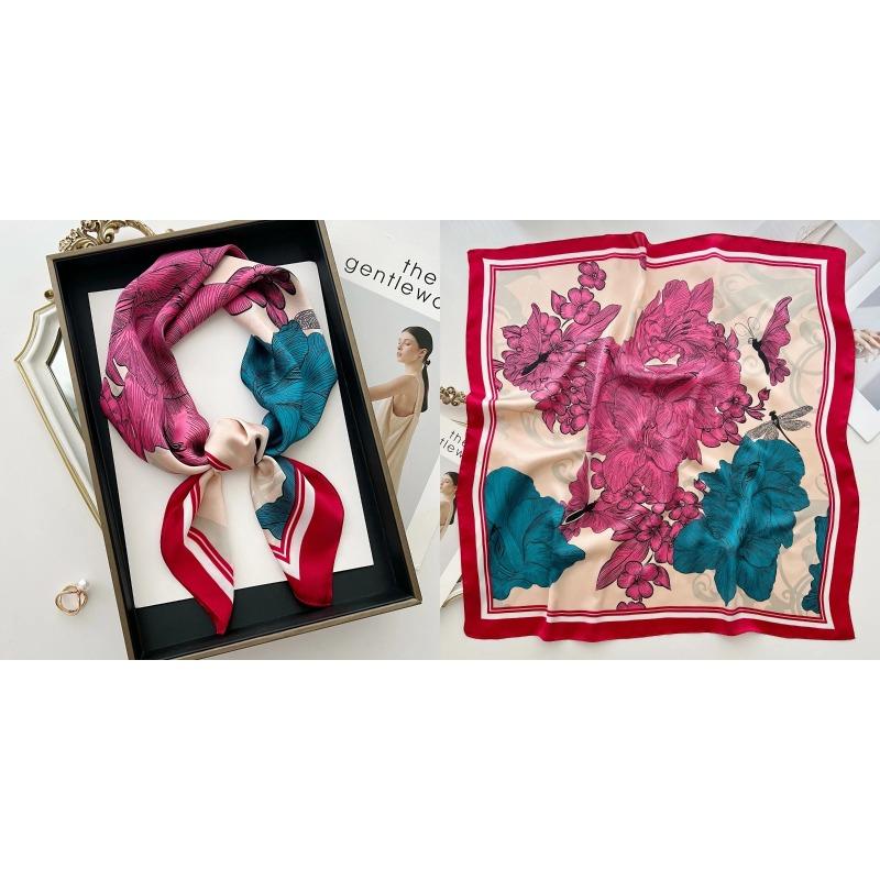 Lenço Quadrado de Seda Estampa Floral de Luxo Mulheres Lenço de Cetim Macio Faixa de Cabelo Lenço de Pescoço Cabeça Hijab Senhora Faixa de Cabelo Foulard Fita de Bolsa